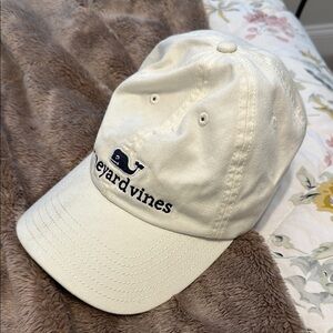 Vineyard Vines Cream Hat with Navy Logo